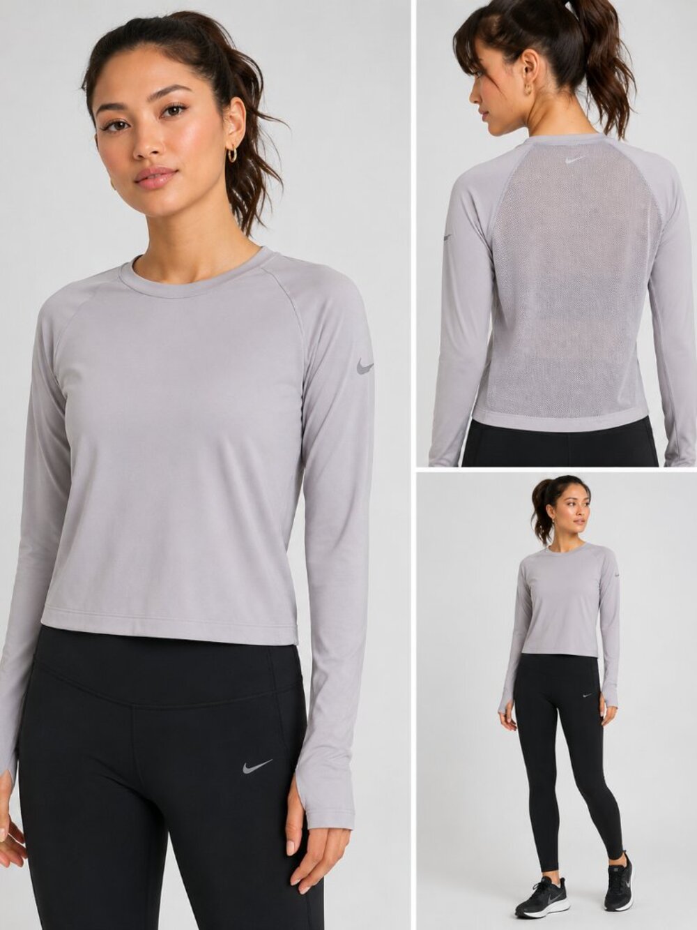 NIKE Dri-FIT Cropped Running Long Sleeve Mesh Back Performance Top XS